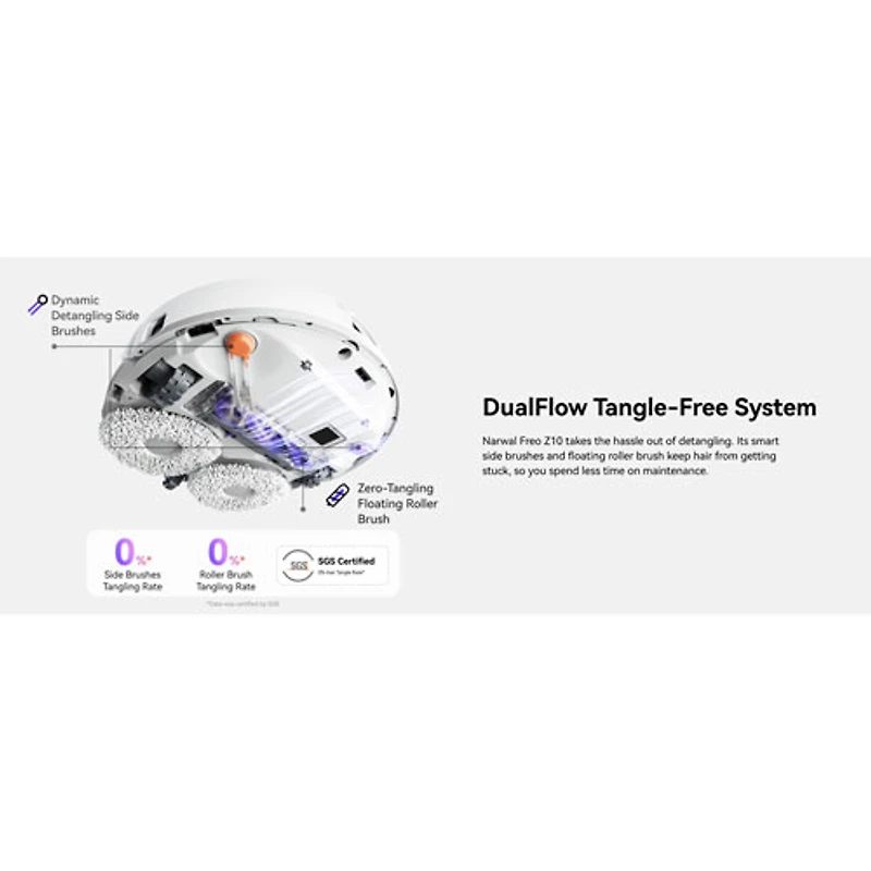 Aspirateur robot à vadrouille avec connectivité Wi-Fi Freo Z10 de Narwal avec ensemble de vadrouille en prime - Blanc