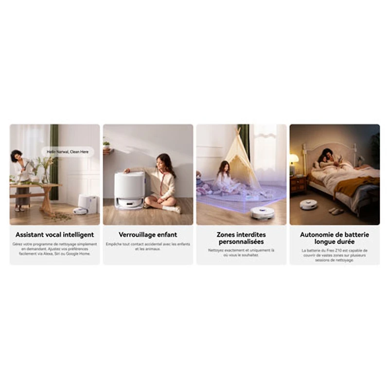 Aspirateur robot à vadrouille avec connectivité Wi-Fi Freo Z10 de Narwal avec ensemble de vadrouille en prime - Blanc