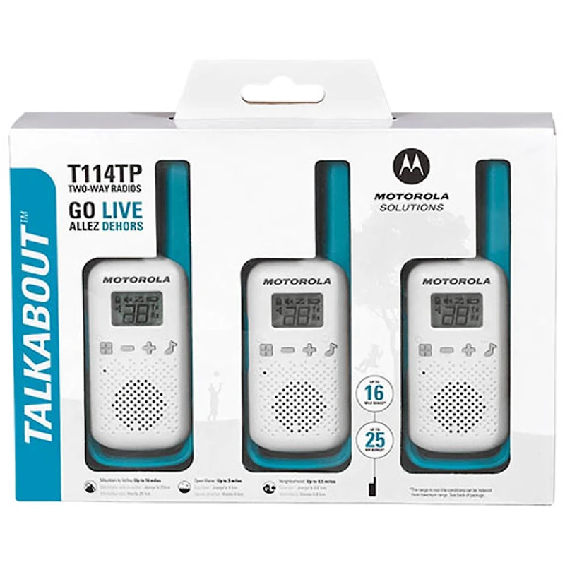 Radios bidirectionnelles 25 km Talkabout T114TP de Motorola - Ensemble de 3