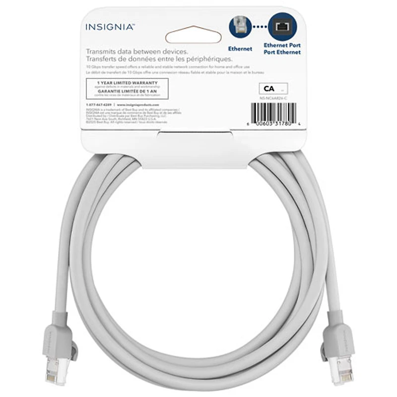 Câble Ethernet Cat 6A de 2,4 m (8 pi) d'Insignia - Gris - Exclusivité de Best Buy