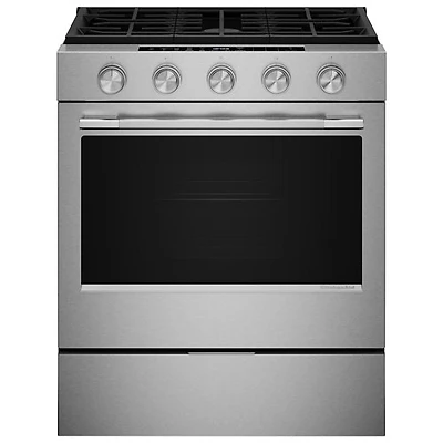 KitchenAid 30" 5.0 Cu. Ft. True Convection 5-Burner Slide-In Gas Air Fry Range (KSGS530SPS) - Stainless