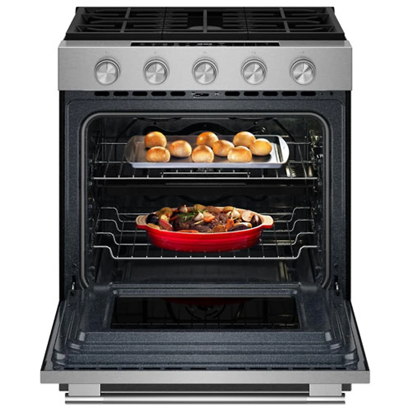 KitchenAid 30" 5.0 Cu. Ft. True Convection 5-Burner Slide-In Gas Air Fry Range (KSGS530SPS) - Stainless
