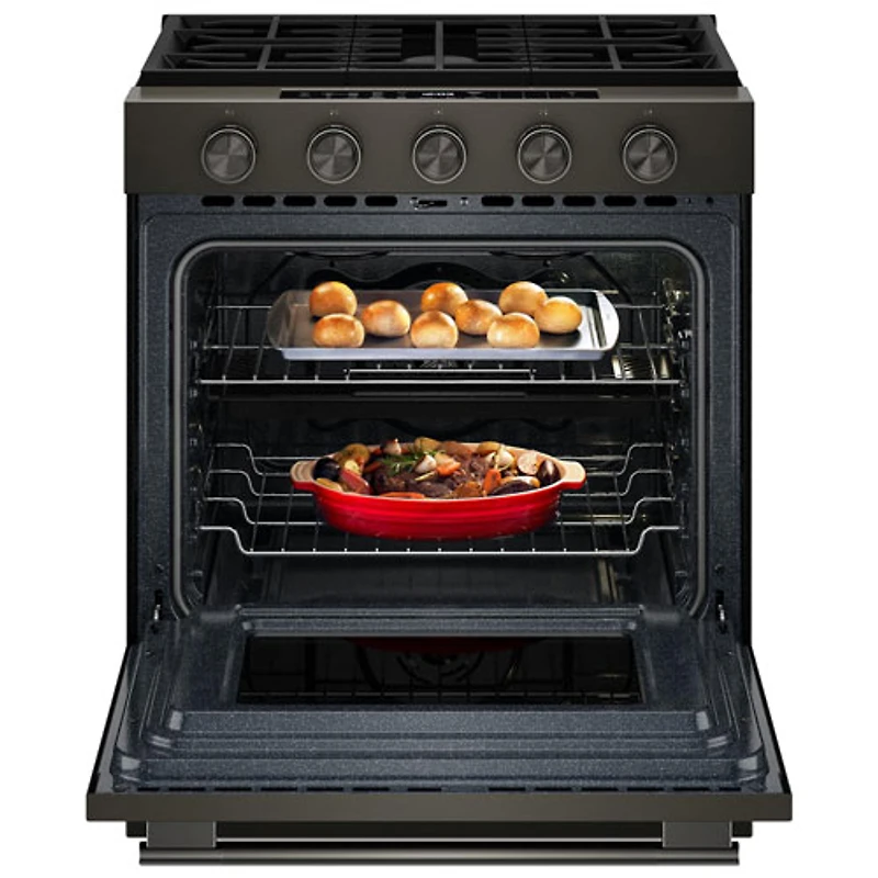 Cuisinière à gaz encastrable à 5 brûleurs avec convection véritable et friture à air chaud 5 pi³ 30 po de KitchenAid (KSGS530SBE) - Fonte noire