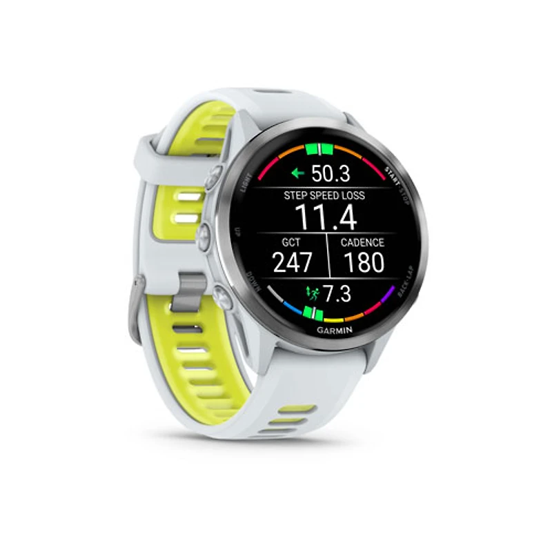 Montre intelligente Bluetooth de 47 mm Forerunner 970 de Garmin pour la course - Blanc/Jaune vif translucide