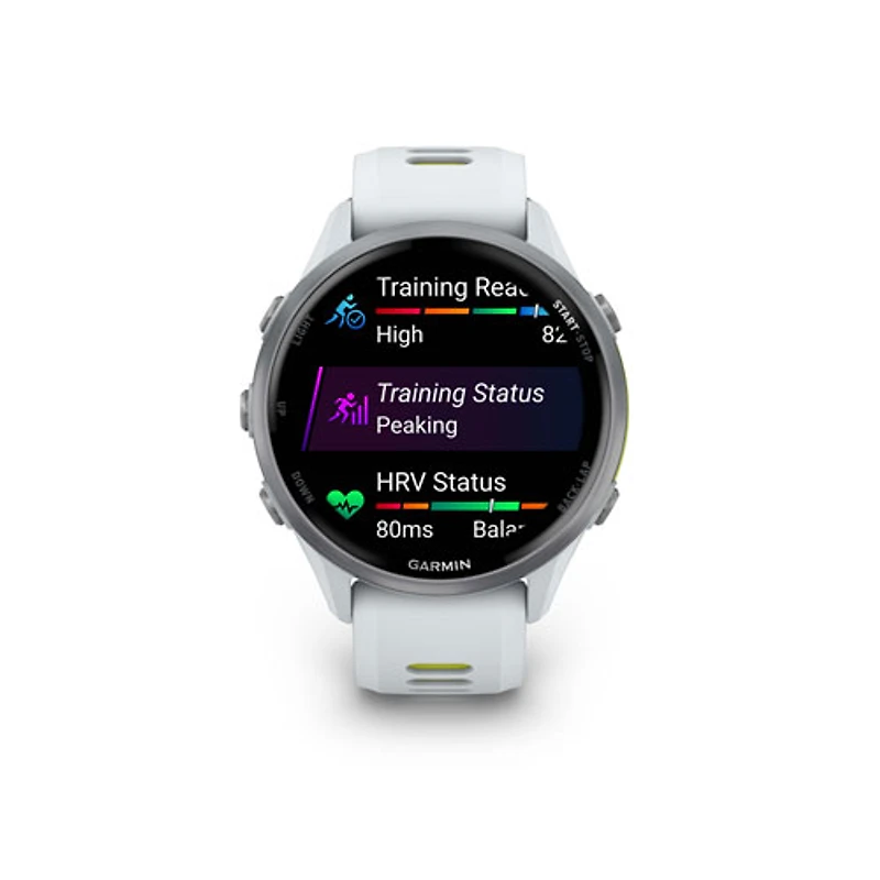 Montre intelligente Bluetooth de 47 mm Forerunner 970 de Garmin pour la course - Blanc/Jaune vif translucide