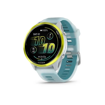 Montre intelligente Bluetooth de 47 mm Forerunner 570 de Garmin pour la course - Blanc translucide/Turquoise