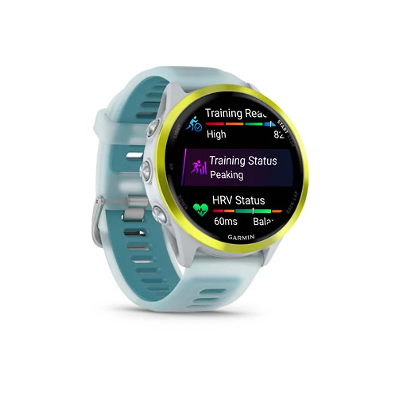 Montre intelligente Bluetooth de 47 mm Forerunner 570 de Garmin pour la course - Blanc translucide/Turquoise