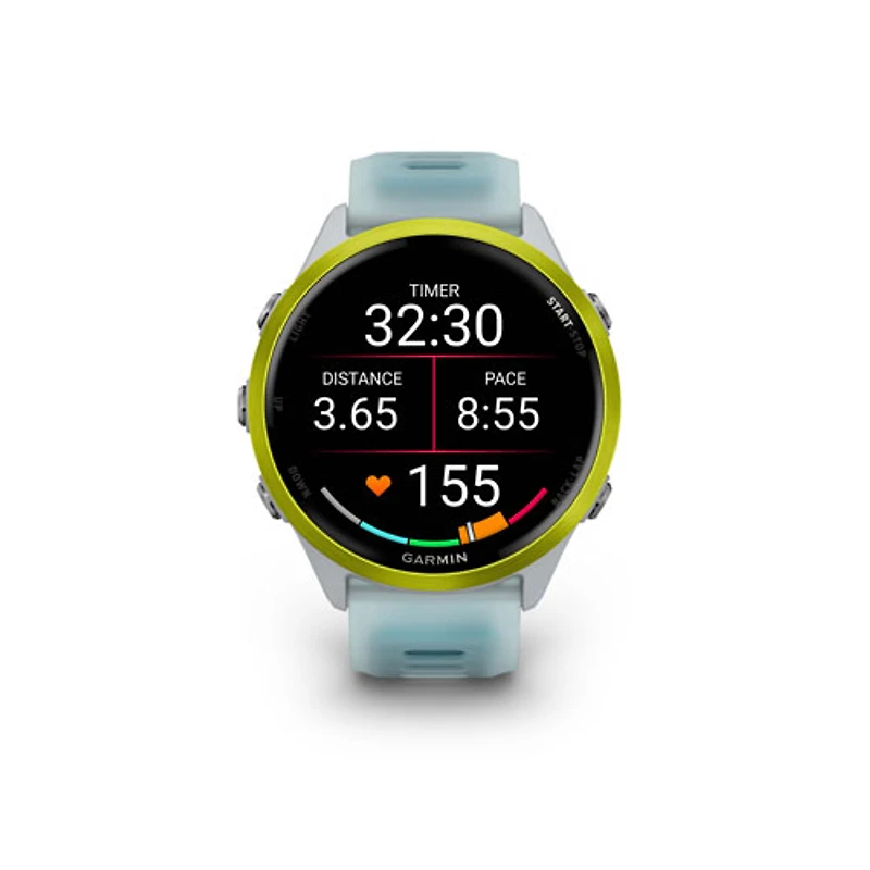 Montre intelligente Bluetooth de 47 mm Forerunner 570 de Garmin pour la course - Blanc translucide/Turquoise