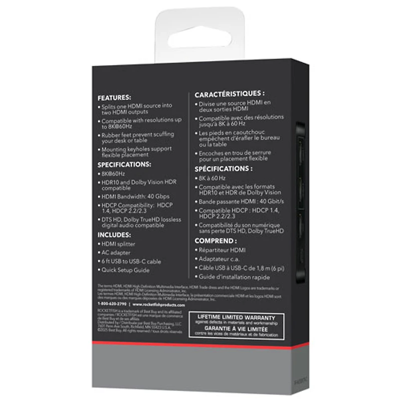 Répartiteur HDMI UHD 8K à 2 ports de Rocketfish - Noir - Exclusivité Best Buy