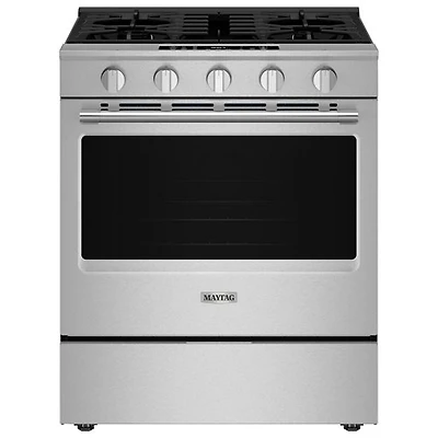 Cuisinière au gaz encastrable 30 po avec 5 brûleurs, friture air four, ventilateur à convection et four de 5 pi³ Maytag (MSGS7030SZ) - Inox