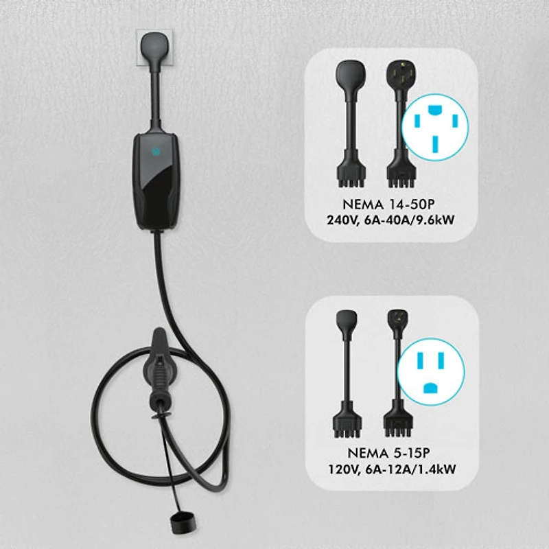 Chargeur de véhicule électrique intelligent portatif de niveau 2 de 40 A Flex-AC Elite de Pion Power - Noir