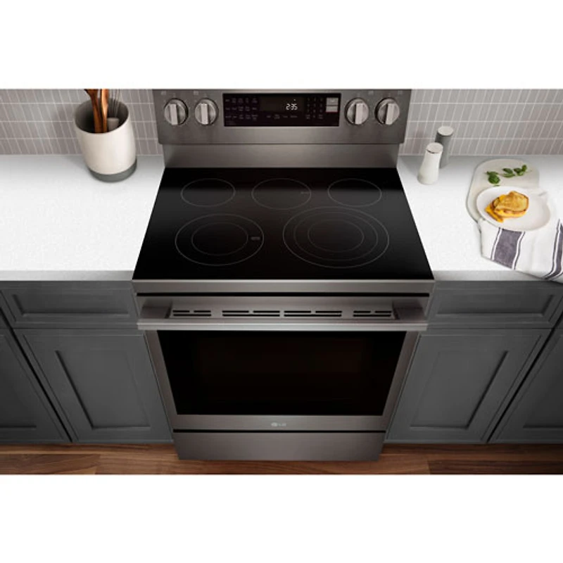 LG 30" 6.3 Cu. Ft. True Convection 5-Element Freestanding Electric Air Fry Range (LREN6325ZE) - Black Stainless