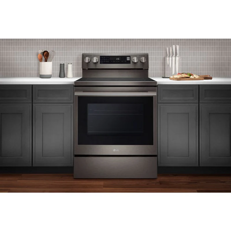LG 30" 6.3 Cu. Ft. True Convection 5-Element Freestanding Electric Air Fry Range (LREN6325ZE) - Black Stainless