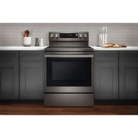LG 30" 6.3 Cu. Ft. True Convection 5-Element Freestanding Electric Air Fry Range (LREN6325ZE) - Black Stainless