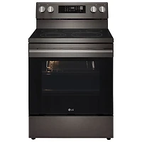 LG 30" 6.3 Cu. Ft. True Convection 5-Element Freestanding Electric Air Fry Range (LREN6323ZE) - Black Stainless