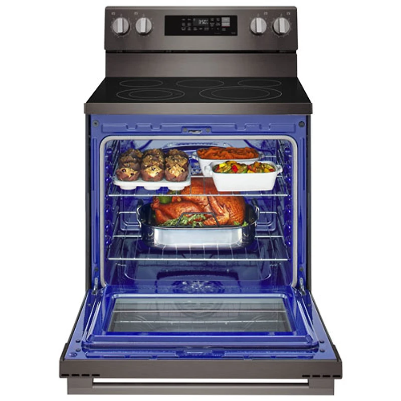Cuisinière électrique autonome à 5 éléments avec convection véritable et friture à air chaud 6,3 pi³ 30 po de LG (LREN6323ZE) - Inox noir
