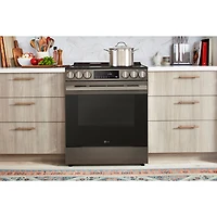 LG 30" 6.3 Cu. Ft. Fan Convection 5-Element Slide-In Electric Air Fry Range (LSEL6333ZE) - Black Stainless Steel