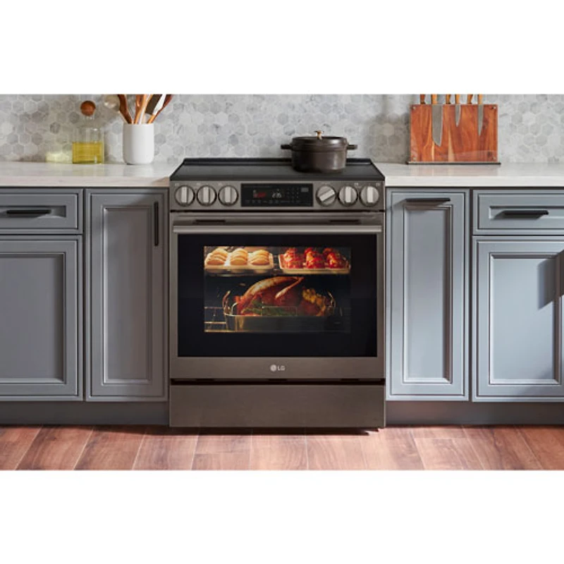 LG 30" 6.3 Cu. Ft. True Convection 5-Element Slide-In Electric Air Fry Range (LSEL6335ZE) - Black Stainless Steel