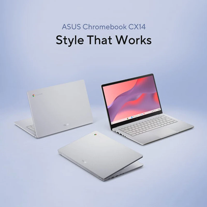 Chromebook 14 po CX14 d'ASUS - Gris pur (Celeron N4500 d'Intel/RAM 4 Go/eMMC 64 Go/ChromeOS)