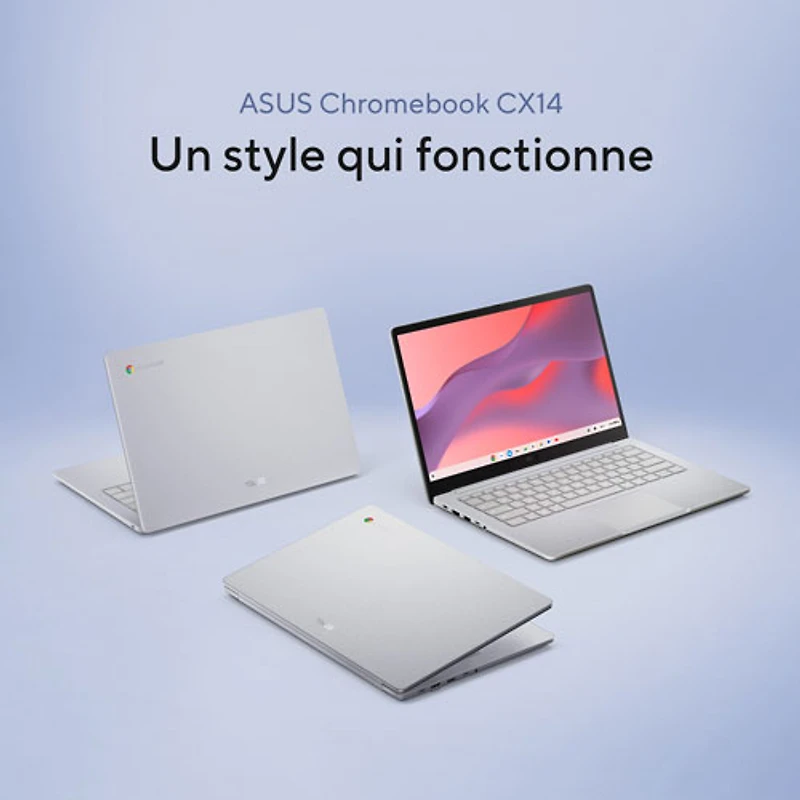 Chromebook 14 po CX14 d'ASUS - Gris pur (Celeron N4500 d'Intel/RAM 4 Go/eMMC 64 Go/ChromeOS)
