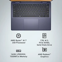 Dell 14" Touchscreen 2-in-1 Laptop - Midnight Blue (AMD Ryzen AI 7 350/16GB RAM/1TB SSD)
