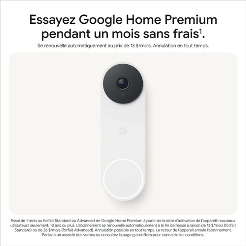 Sonnette vidéo Wi-Fi (avec fil) Google Nest (3e génération) - Neige