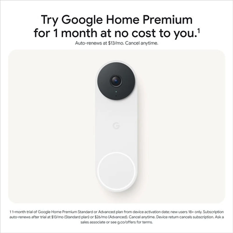 Sonnette vidéo Wi-Fi (avec fil) Google Nest (3e génération) - Neige