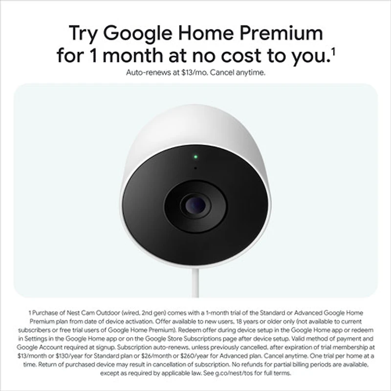 Caméra de surveillance extérieure avec fil Nest Cam de Google (2e génération