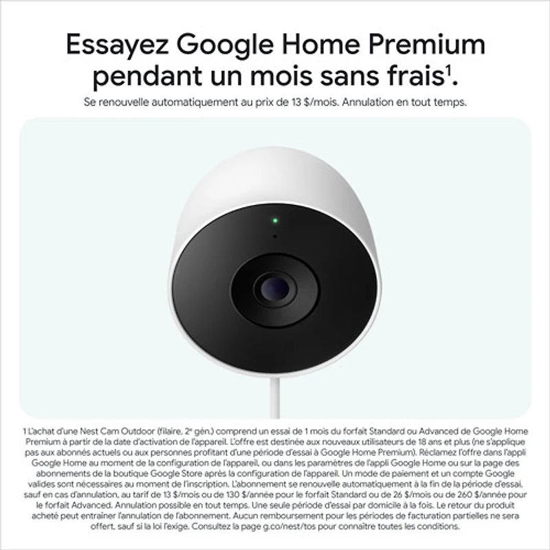 Caméra de surveillance extérieure avec fil Nest Cam de Google (2e génération