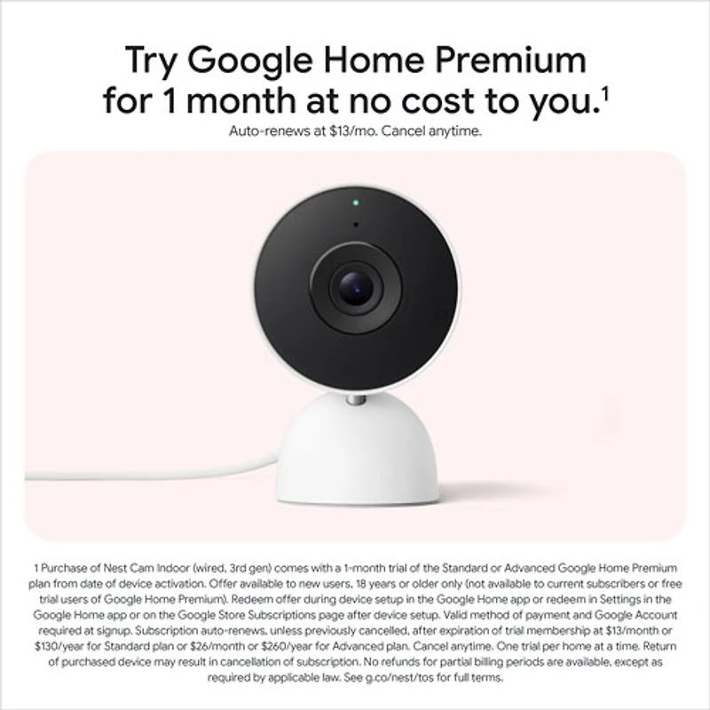 Caméra de surveillance intérieure avec fil Nest Cam de Google (3e génération) - Neige