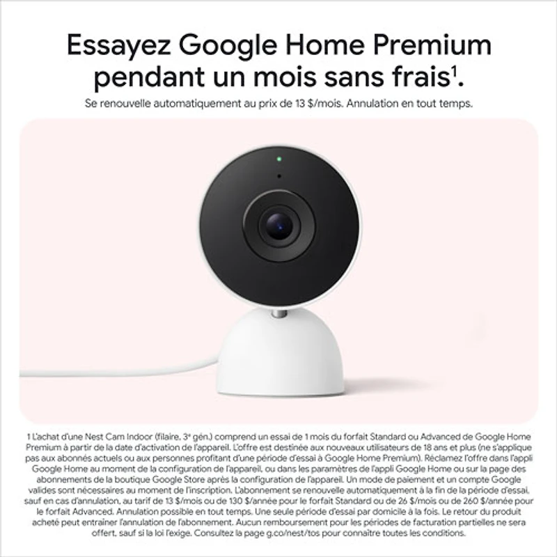Caméra de surveillance intérieure avec fil Nest Cam de Google (3e génération) - Neige