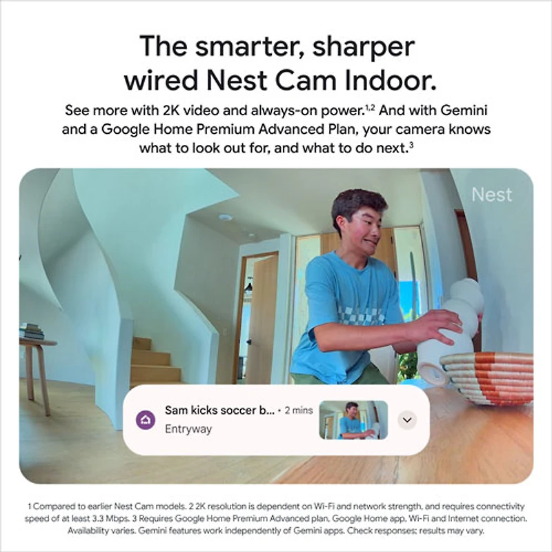 Caméra de surveillance intérieure avec fil Nest Cam de Google (3e génération) - Neige