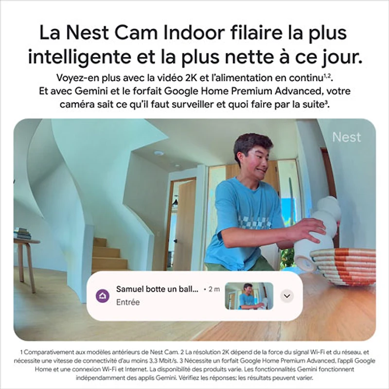 Caméra de surveillance intérieure avec fil Nest Cam de Google (3e génération) - Neige