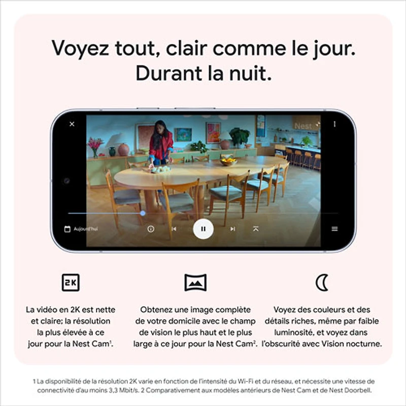 Caméra de surveillance intérieure avec fil Nest Cam de Google (3e génération) - Neige