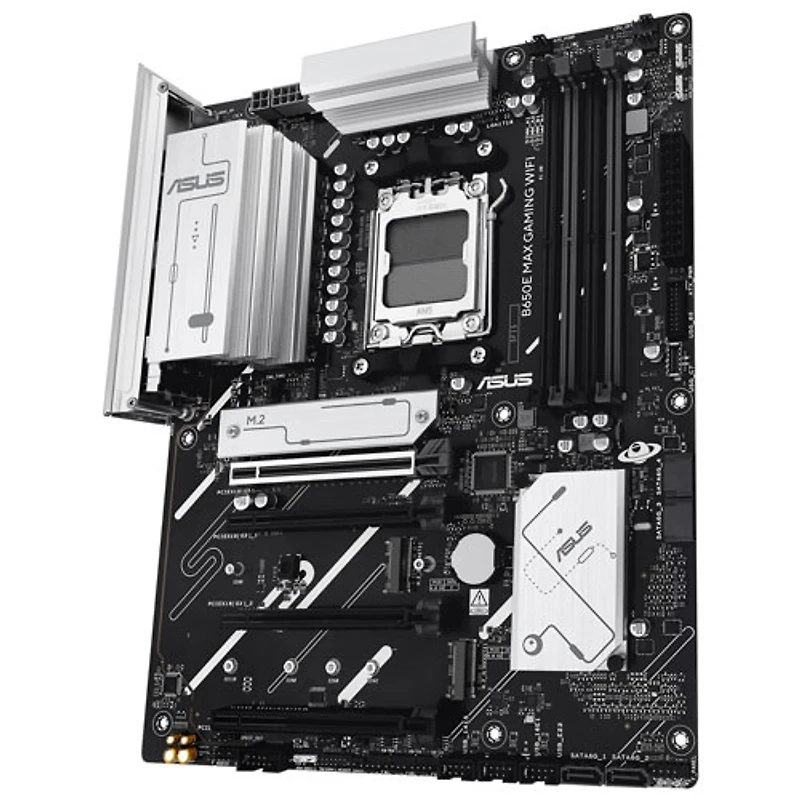 Carte mère B650E MAX Gaming Wi-Fi 6E AM5 DDR5 d'Asus pour processeurs Ryzen 9000/8000/7000 d'AMD - Blanc