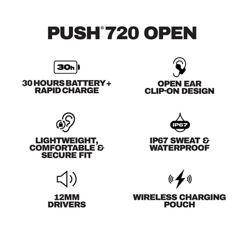 Écouteurs boutons 100 % sans fil à isolation sonore Push 720 Open de Skullcandy - Noir