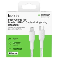 Belkin BoostCharge Pro 2m (6.6 ft.) Braided USB-C/Lightning Cable - White