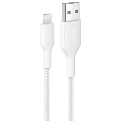 Câble tissé USB-A à Lightning de 1 m (3,3 pi) BoostCharge de Belkin - Blanc