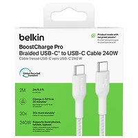 Belkin BoostCharge Pro 2m (6.6 ft.) Braided USB-C Cable - White