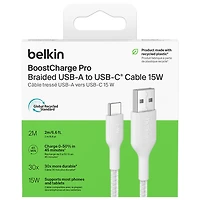 Belkin BoostCharge Pro 1m (3.3 ft.) Braided USB-A/USB-C Cable - White
