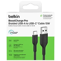 Câble tissé USB-A à USB-C de 3 m (10 pi) BoostCharge Pro de Belkin - Noir