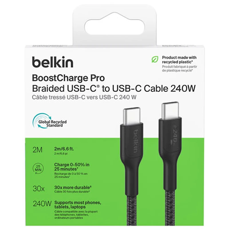 Belkin BoostCharge Pro 2m (6.6 ft.) Braided USB-C Cable - Black