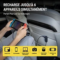 Scosche PowerVolt 100W PD 6-Port USB-C and USB-A Car Charger with 5’ Cable - Black