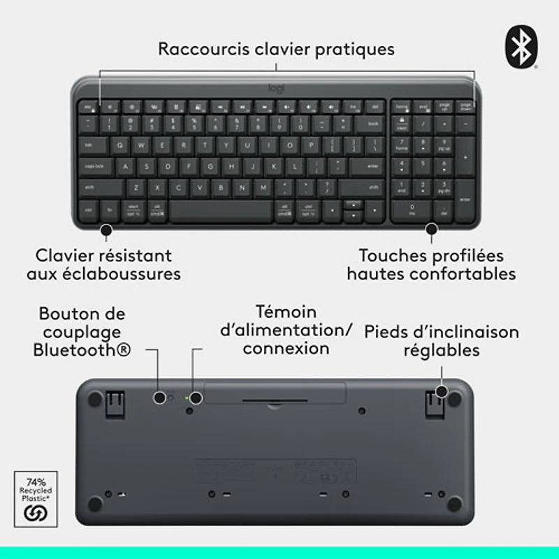 Logitech K250 Bluetooth Compact Keyboard with Numpad - Graphite - English