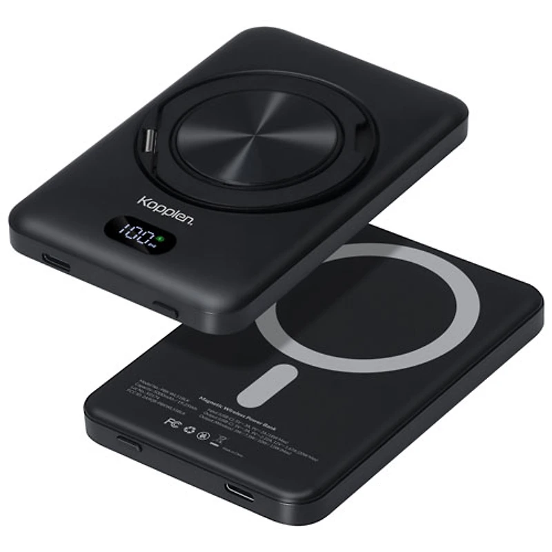 Kopplen 5000 mAh USB-C Power Bank with 15W Wireless Charger & Stand - Black