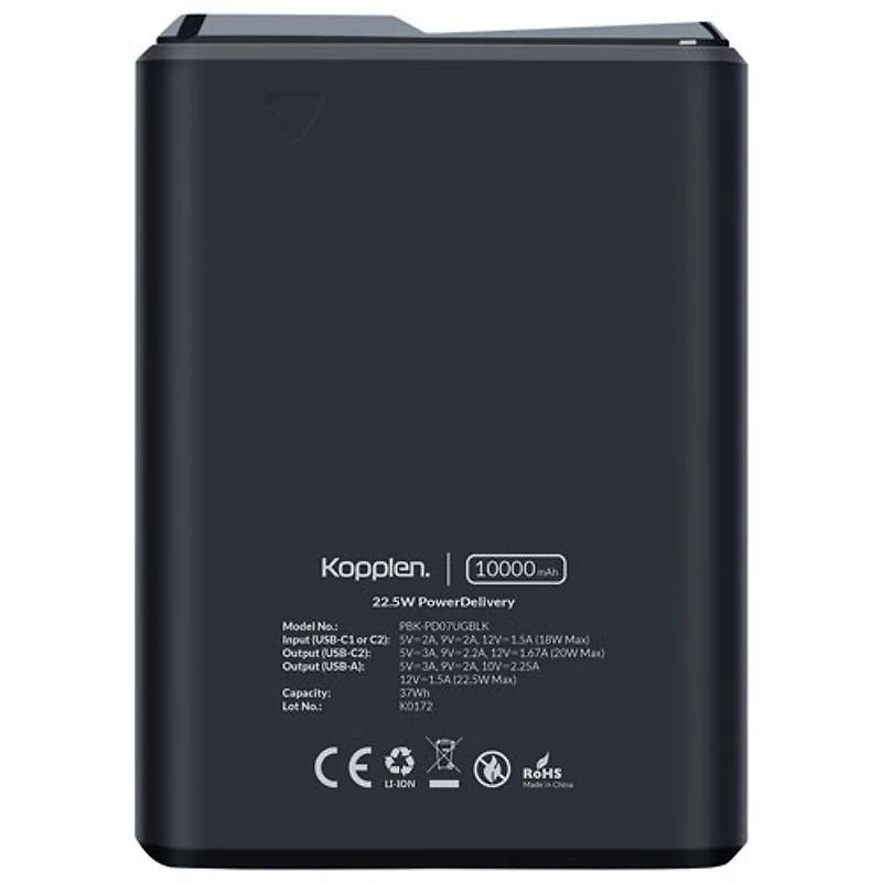 Kopplen Palm-Sized 10000 mAh Dual USB-C/USB-A Power Bank - Black