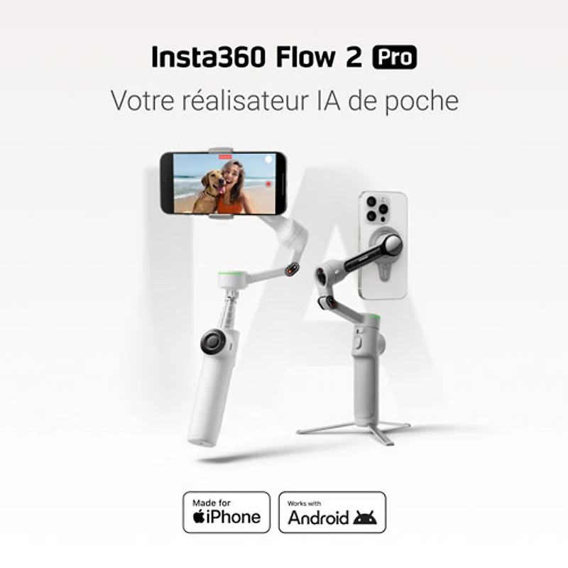 Stabilisateur à cardan pour téléphone intelligent Flow 2 Pro d'Insta360 - Gris