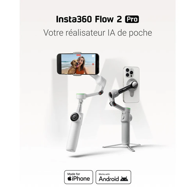 Stabilisateur à cardan pour téléphone intelligent Flow 2 Pro d'Insta360 - Gris