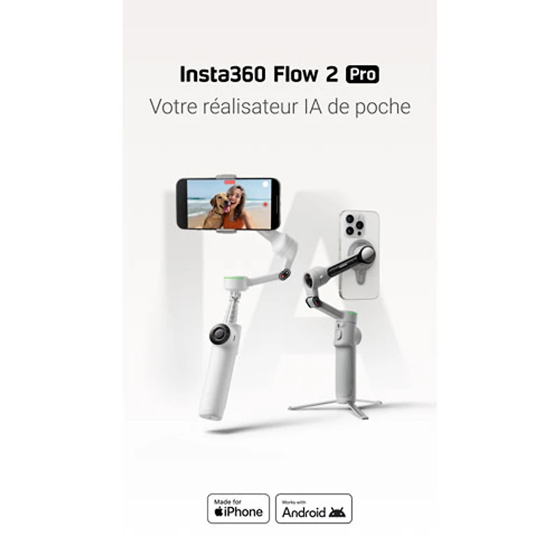 Stabilisateur à cardan pour téléphone intelligent Flow 2 Pro d'Insta360 - Gris
