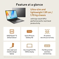 ASUS Vivobook S16 16" AI Laptop - Matte Grey (AMD Ryzen 5 220/32GB RAM/512GB SSD/Windows 11 Home)